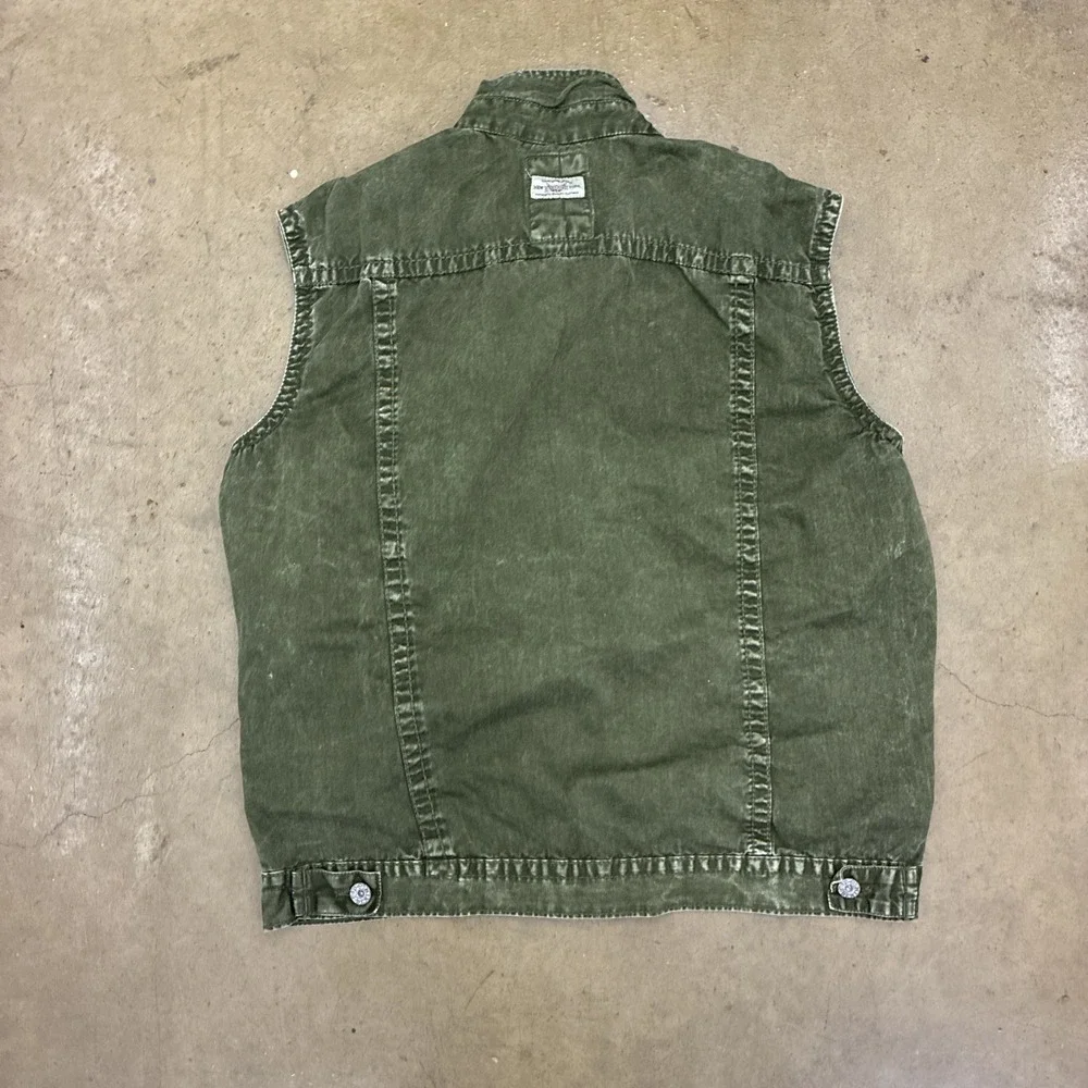 Vtg Escapism Green Denim Vest 100% Cotton Mens XXL Distressed Jean Size 3XL